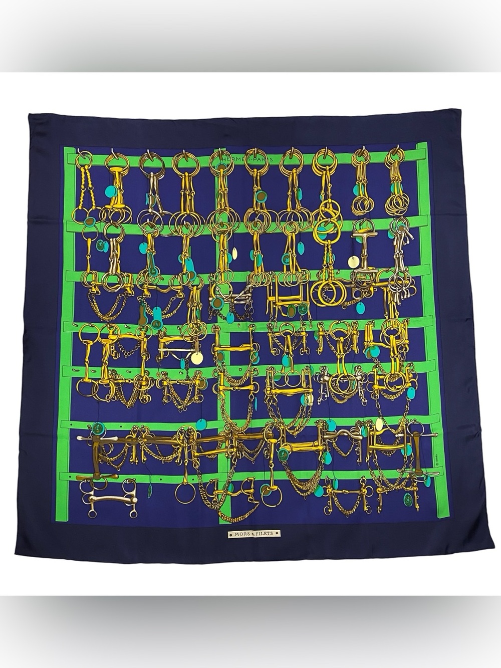 Hermes Silk Scarf Mors & Filets Carre 90 Marie F.Heron Excellent
